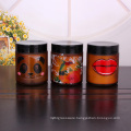 Custom logo amber glass candle jar glass candle holder for candle making with plastic black lid